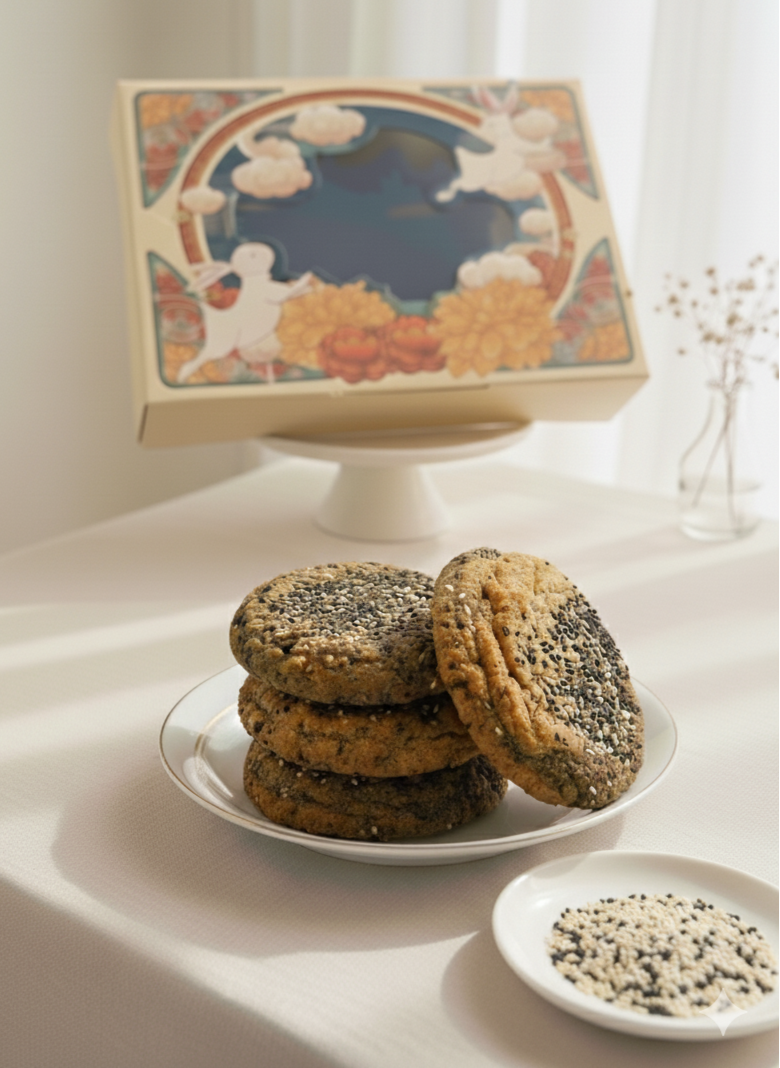 Black Sesame Mochi Cookie with a Mid-Autumn Festival gift box