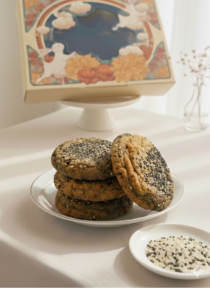 Black Sesame Mochi Cookie with a Mid-Autumn Festival gift box