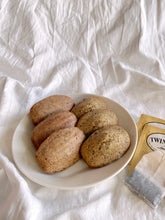Load image into Gallery viewer, 6 Earl Grey Madeleines on white plate and backdrop
